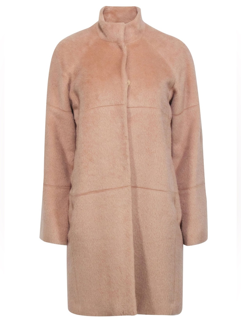 Sophia Cashmere Suri Alpaca Wool Funnel Neck Standing Collar Coat Cream Beige 12